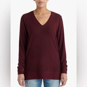 New Lucky Brand V-Neck Tunic Thin Soft Sweater/Pullover (2x & 3x, Wine)